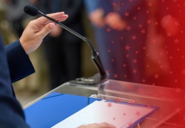 Political Science Student at Podium